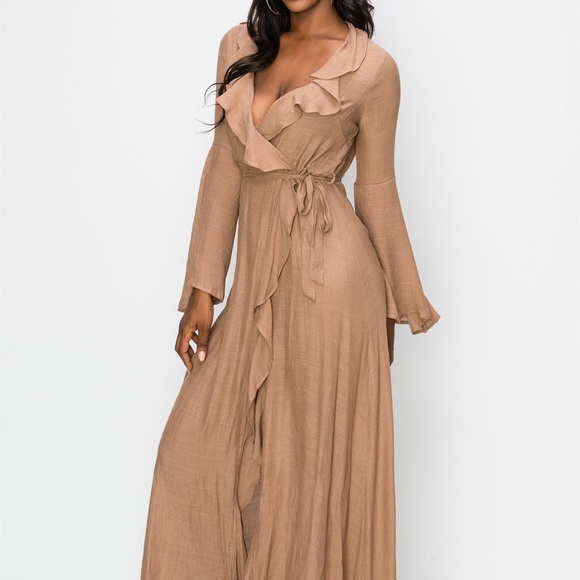 💕New! Ruffle Long Sleeve Kimono Dress - Picture 2 of 7